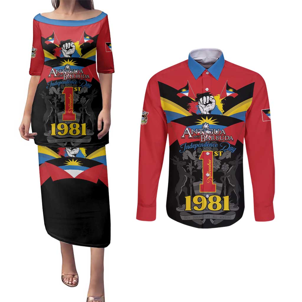 Antigua and Barbuda Independence Day Couples Matching Puletasi and Long Sleeve Button Shirt Baabyuuda 1 November 1981 - Wonder Print Shop