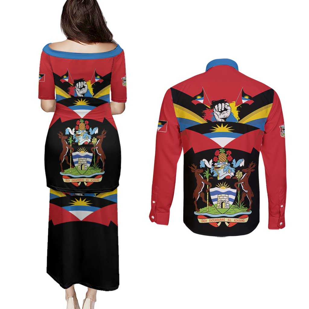 Antigua and Barbuda Independence Day Couples Matching Puletasi and Long Sleeve Button Shirt Baabyuuda 1 November 1981 - Wonder Print Shop