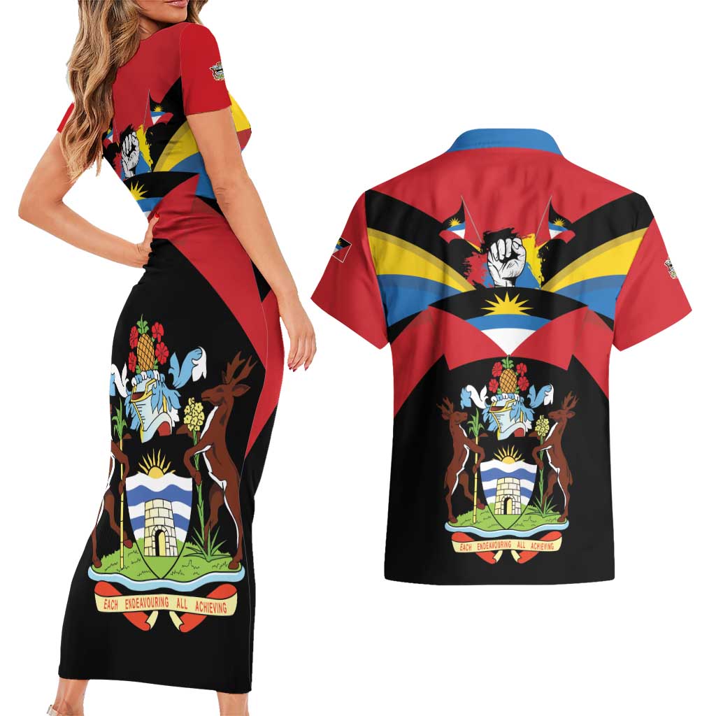 Antigua and Barbuda Independence Day Couples Matching Short Sleeve Bodycon Dress and Hawaiian Shirt Baabyuuda 1 November 1981 - Wonder Print Shop