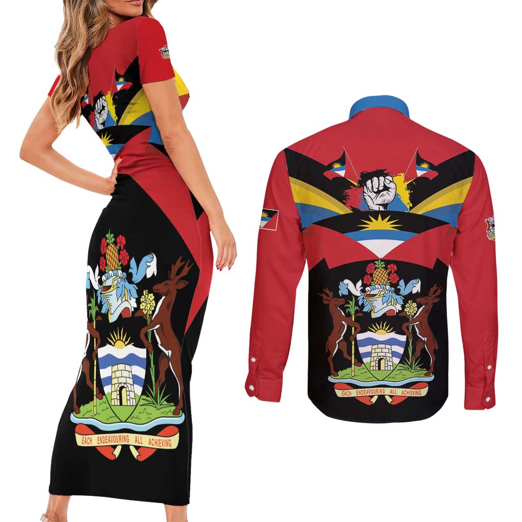 Antigua and Barbuda Independence Day Couples Matching Short Sleeve Bodycon Dress and Long Sleeve Button Shirt Baabyuuda 1 November 1981 - Wonder Print Shop