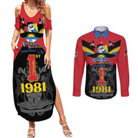 Antigua and Barbuda Independence Day Couples Matching Summer Maxi Dress and Long Sleeve Button Shirt Baabyuuda 1 November 1981 - Wonder Print Shop