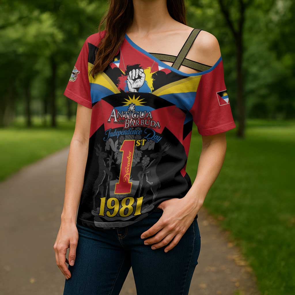 Antigua and Barbuda Independence Day Cross Shoulder Shirt Baabyuuda 1 November 1981 - Wonder Print Shop