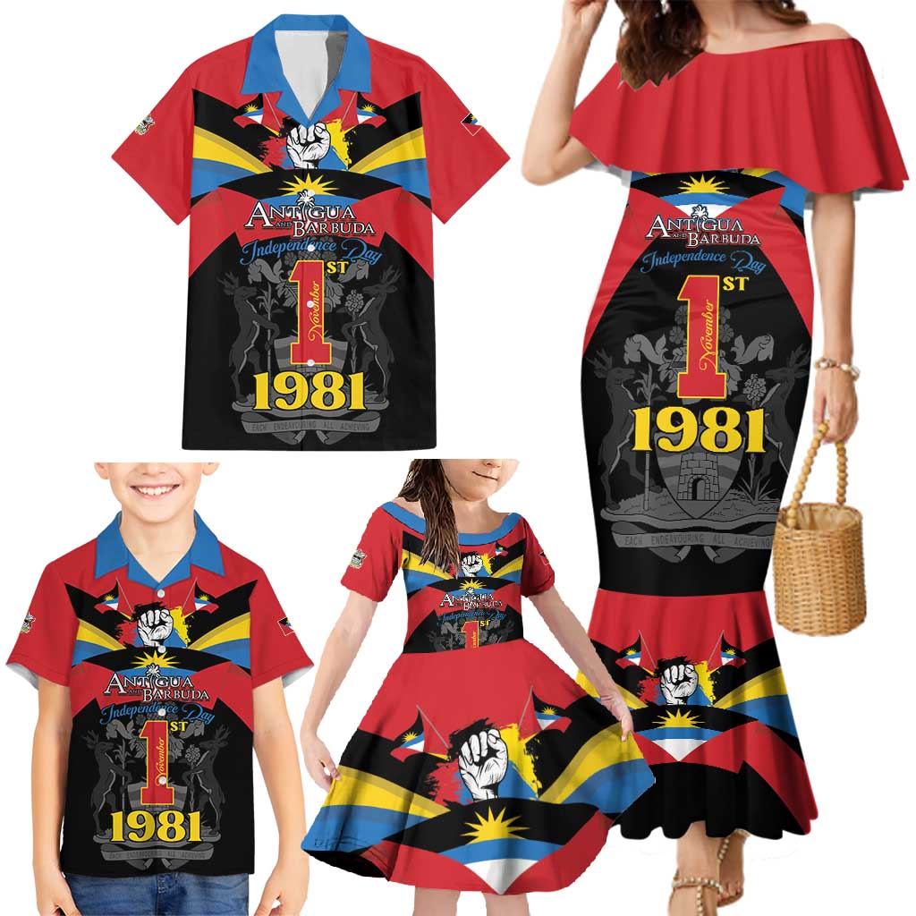 Antigua and Barbuda Independence Day Family Matching Mermaid Dress and Hawaiian Shirt Baabyuuda 1 November 1981 - Wonder Print Shop
