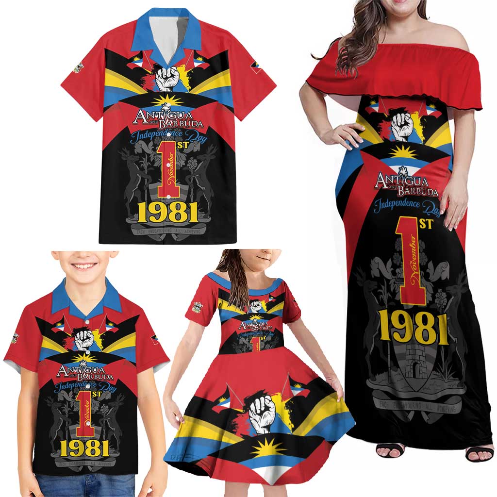 Antigua and Barbuda Independence Day Family Matching Off Shoulder Maxi Dress and Hawaiian Shirt Baabyuuda 1 November 1981 - Wonder Print Shop