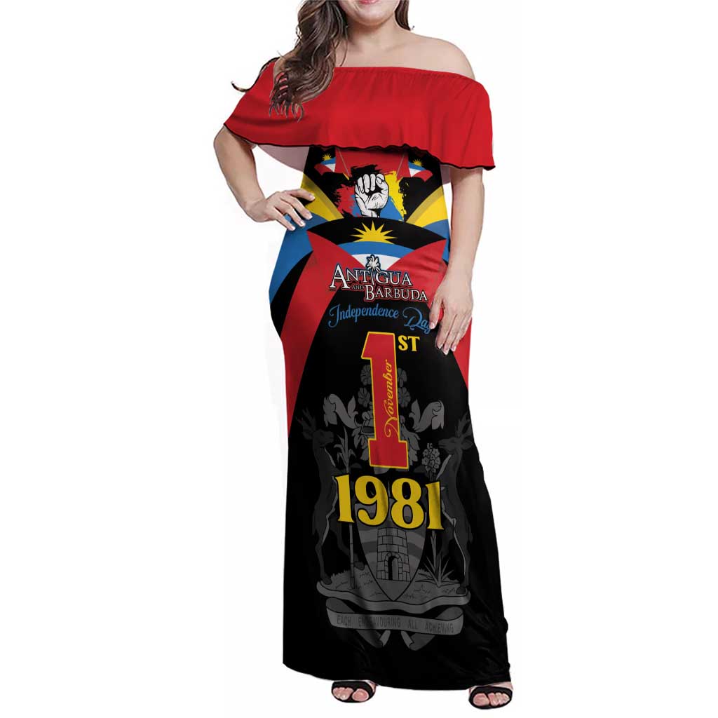 Antigua and Barbuda Independence Day Family Matching Off Shoulder Maxi Dress and Hawaiian Shirt Baabyuuda 1 November 1981 - Wonder Print Shop