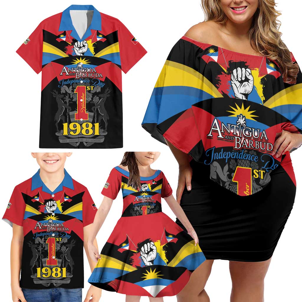 Antigua and Barbuda Independence Day Family Matching Off Shoulder Short Dress and Hawaiian Shirt Baabyuuda 1 November 1981 - Wonder Print Shop