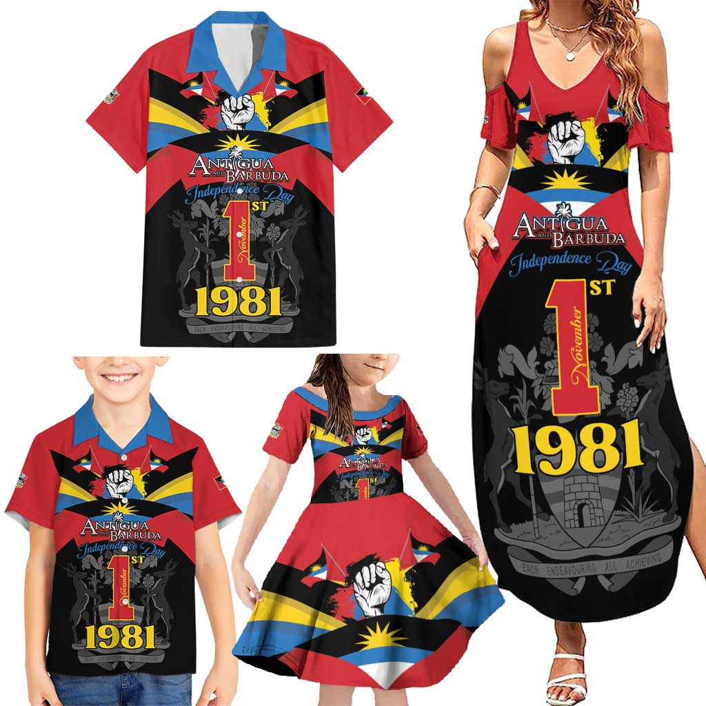 Antigua and Barbuda Independence Day Family Matching Summer Maxi Dress and Hawaiian Shirt Baabyuuda 1 November 1981 - Wonder Print Shop