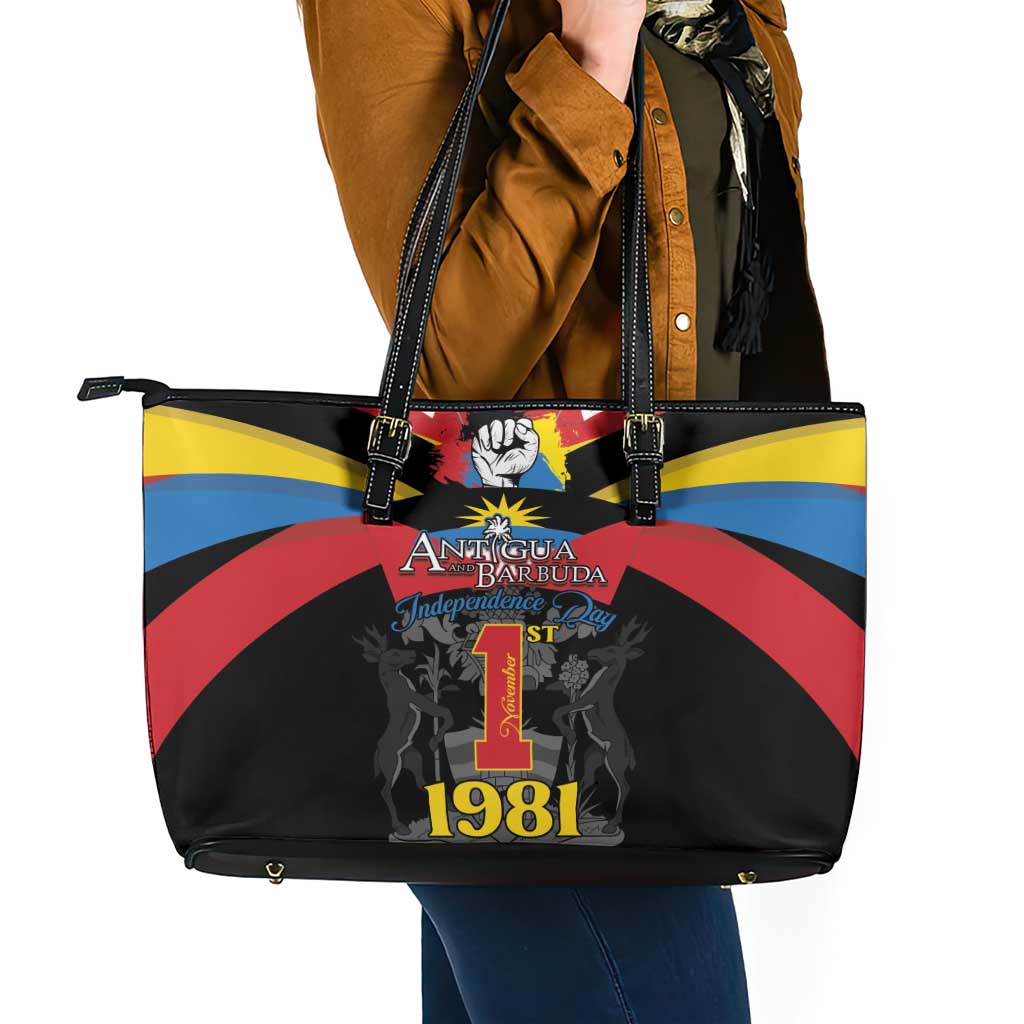 Antigua and Barbuda Independence Day Leather Tote Bag Baabyuuda 1 November 1981 - Wonder Print Shop