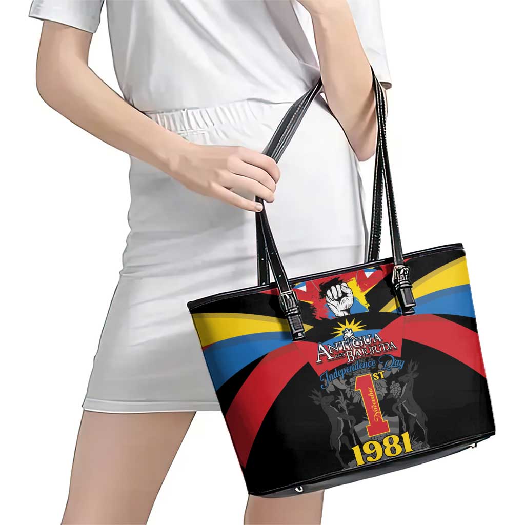 Antigua and Barbuda Independence Day Leather Tote Bag Baabyuuda 1 November 1981 - Wonder Print Shop