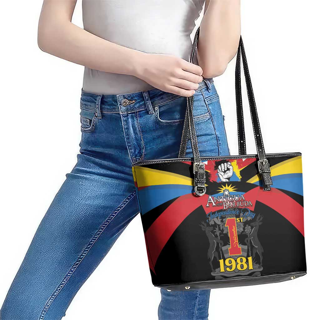 Antigua and Barbuda Independence Day Leather Tote Bag Baabyuuda 1 November 1981 - Wonder Print Shop