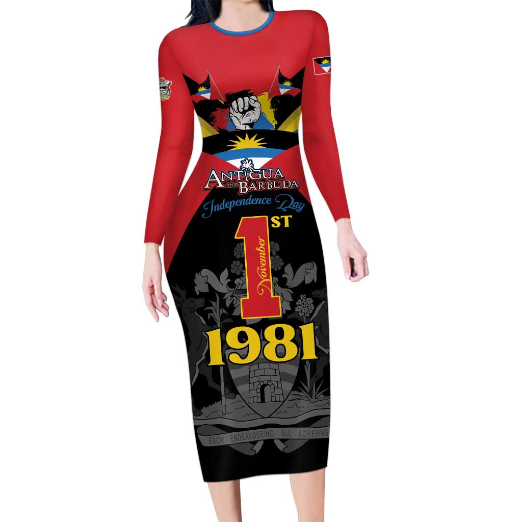 Antigua and Barbuda Independence Day Long Sleeve Bodycon Dress Baabyuuda 1 November 1981 - Wonder Print Shop