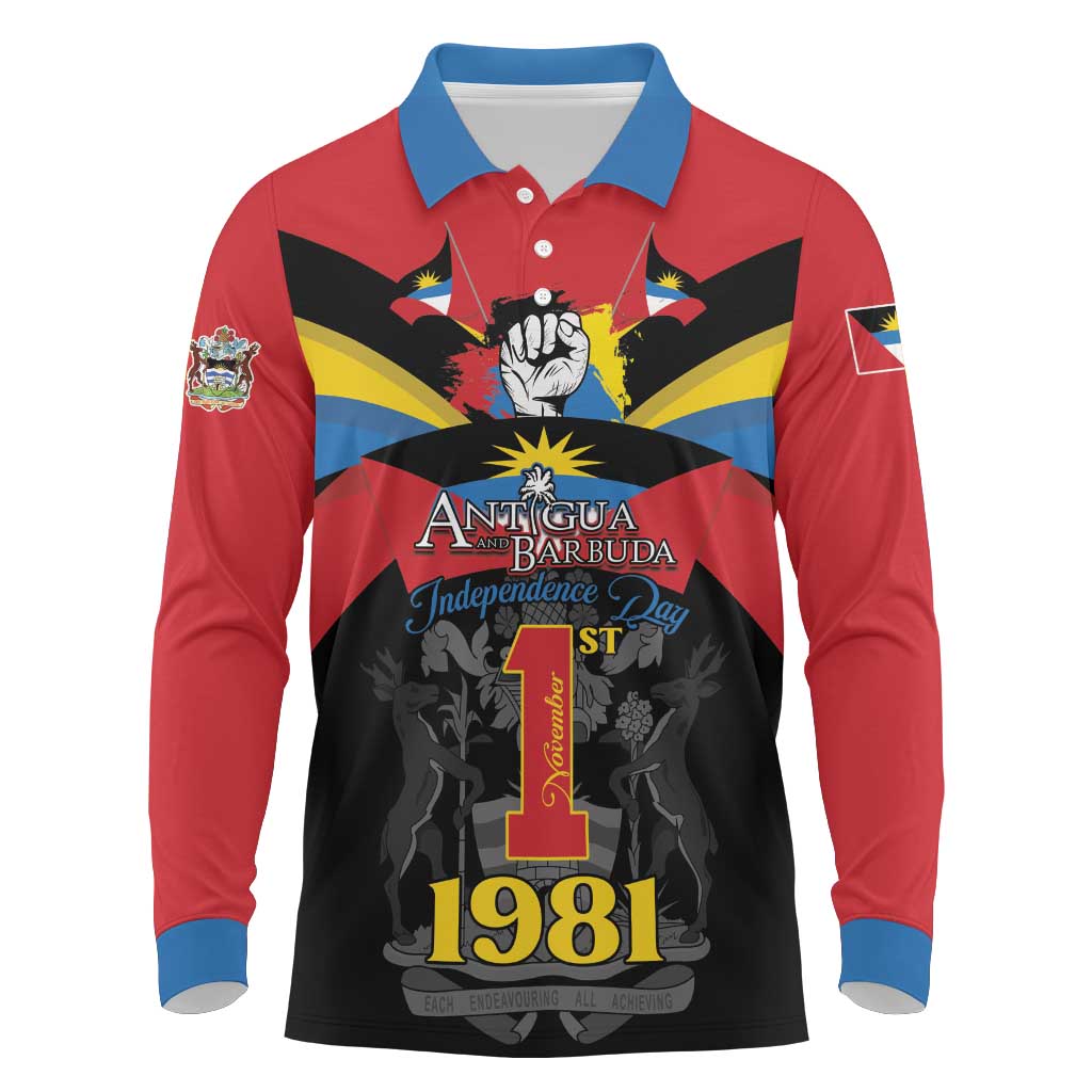 Antigua and Barbuda Independence Day Long Sleeve Polo Shirt Baabyuuda 1 November 1981 - Wonder Print Shop
