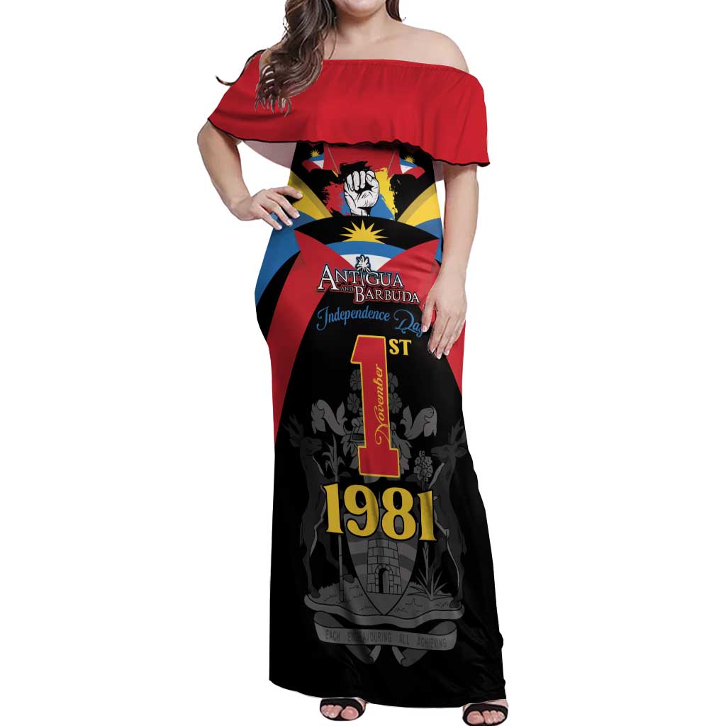 Antigua and Barbuda Independence Day Off Shoulder Maxi Dress Baabyuuda 1 November 1981 - Wonder Print Shop