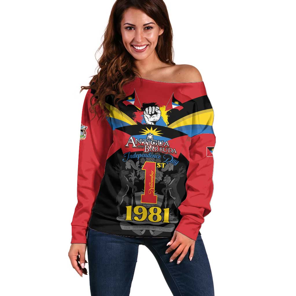 Antigua and Barbuda Independence Day Off Shoulder Sweater Baabyuuda 1 November 1981 - Wonder Print Shop