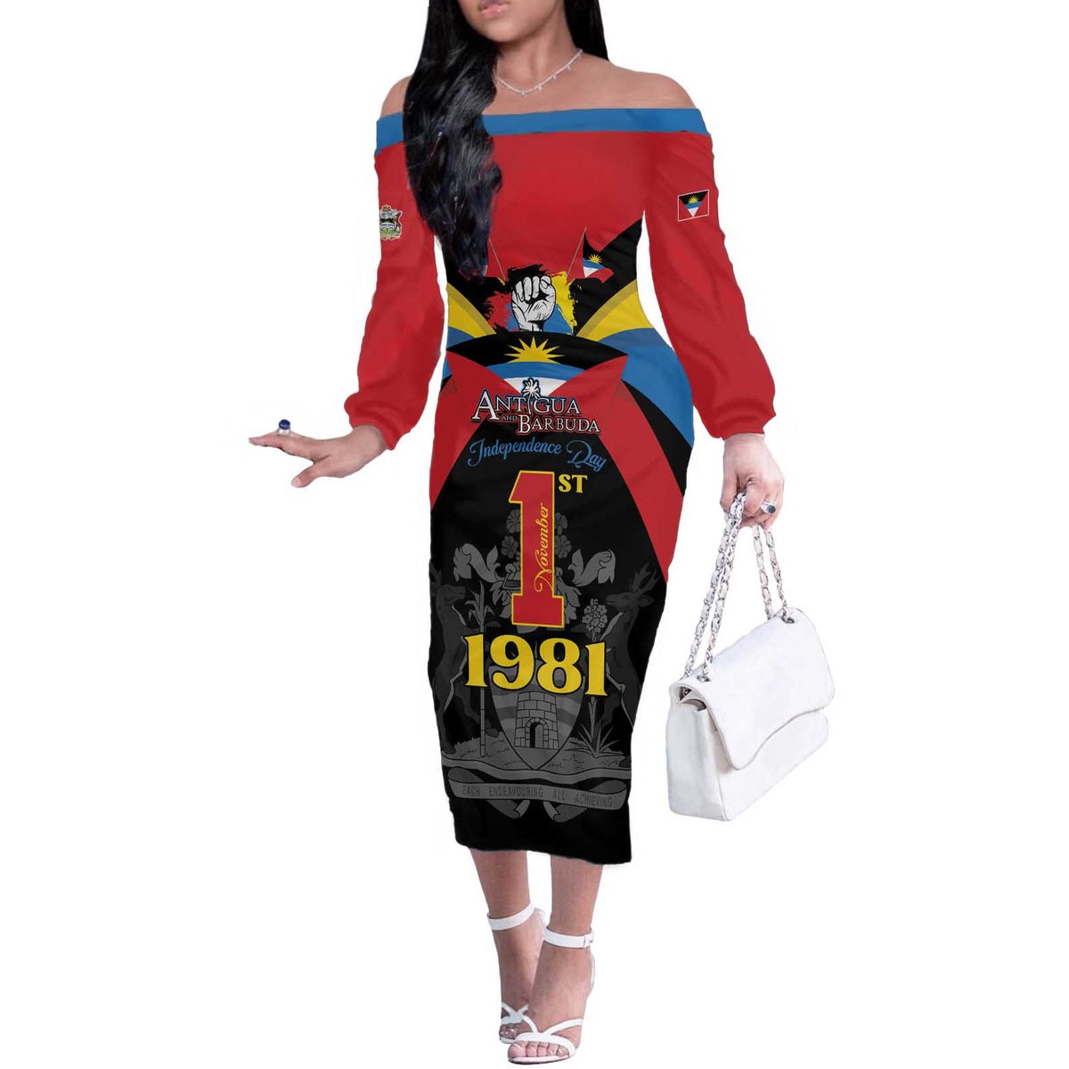 Antigua and Barbuda Independence Day Off The Shoulder Long Sleeve Dress Baabyuuda 1 November 1981 - Wonder Print Shop