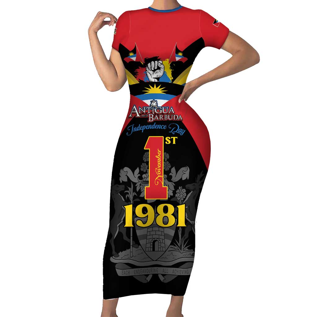 Antigua and Barbuda Independence Day Short Sleeve Bodycon Dress Baabyuuda 1 November 1981 - Wonder Print Shop