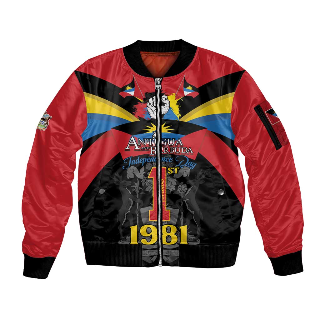 Antigua and Barbuda Independence Day Sleeve Zip Bomber Jacket Baabyuuda 1 November 1981 - Wonder Print Shop