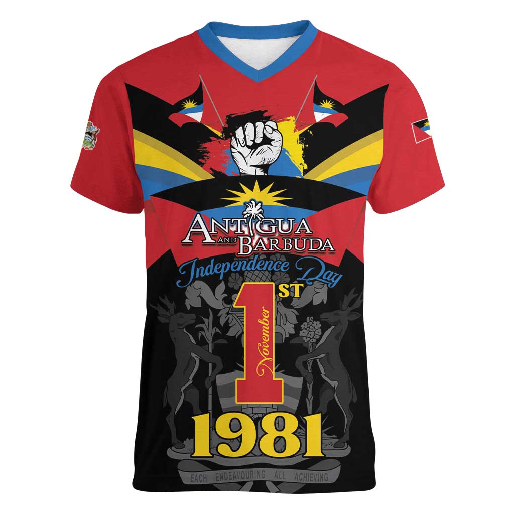 Antigua and Barbuda Independence Day Women V-Neck T-Shirt Baabyuuda 1 November 1981 - Wonder Print Shop