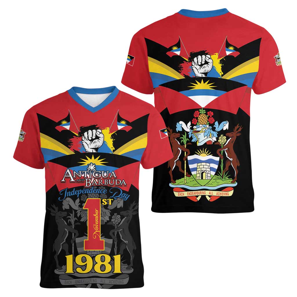 Antigua and Barbuda Independence Day Women V-Neck T-Shirt Baabyuuda 1 November 1981 - Wonder Print Shop