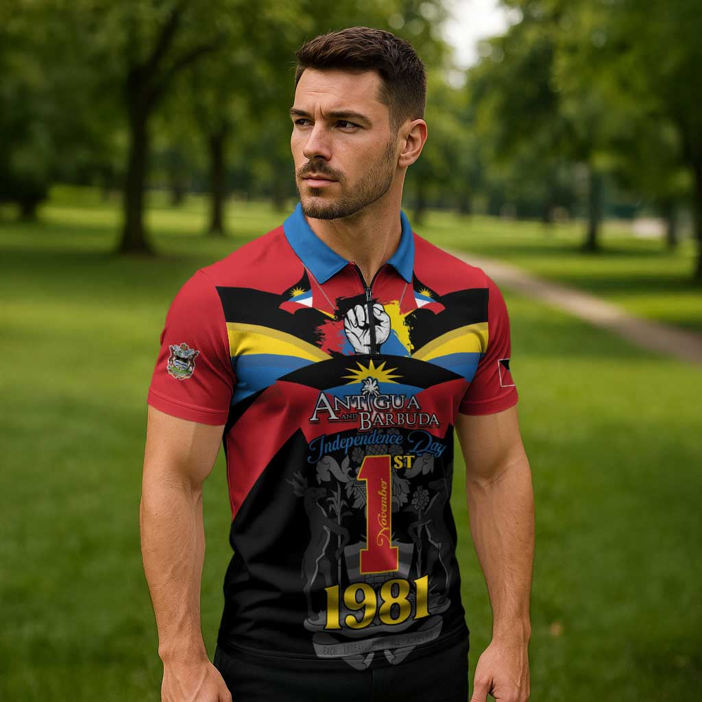 Antigua and Barbuda Independence Day Zipper Polo Shirt Baabyuuda 1 November 1981 - Wonder Print Shop