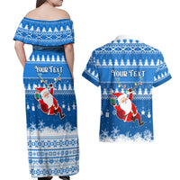Custom Scotland Christmas Couples Matching Off Shoulder Maxi Dress and Hawaiian Shirt Merry Christmas Santa Claus Gift - Wonder Print Shop
