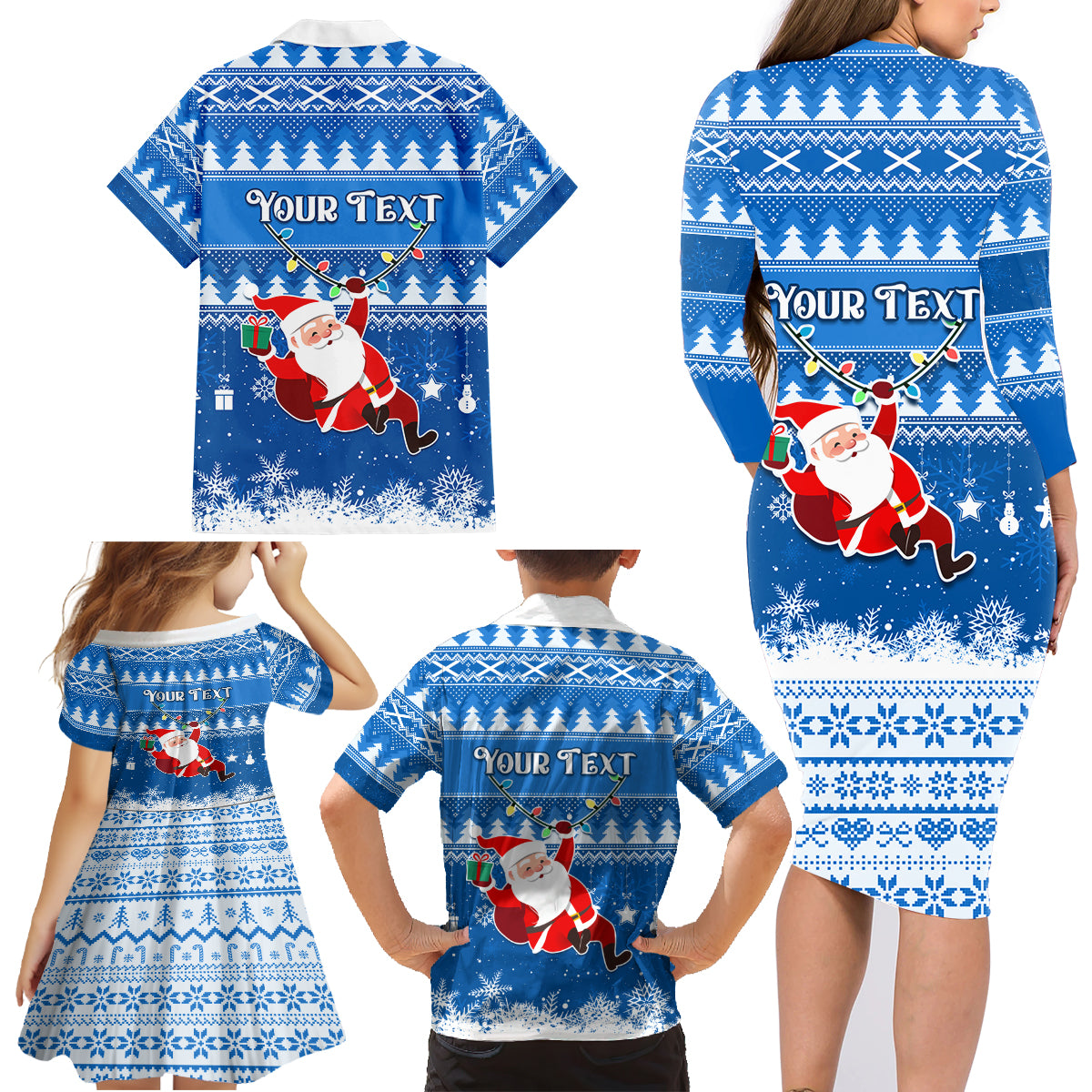 Custom Scotland Christmas Family Matching Long Sleeve Bodycon Dress and Hawaiian Shirt Merry Christmas Santa Claus Gift - Wonder Print Shop
