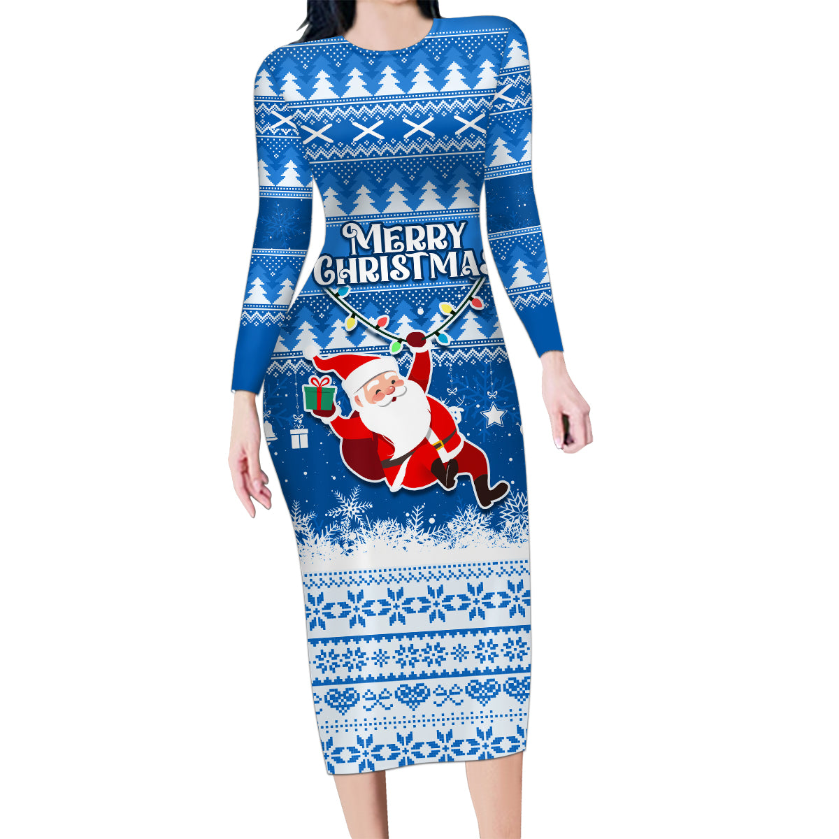 Custom Scotland Christmas Family Matching Long Sleeve Bodycon Dress and Hawaiian Shirt Merry Christmas Santa Claus Gift - Wonder Print Shop
