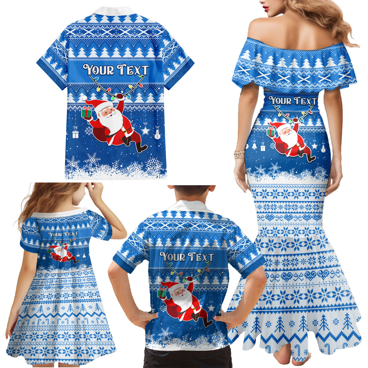 Custom Scotland Christmas Family Matching Mermaid Dress and Hawaiian Shirt Merry Christmas Santa Claus Gift - Wonder Print Shop