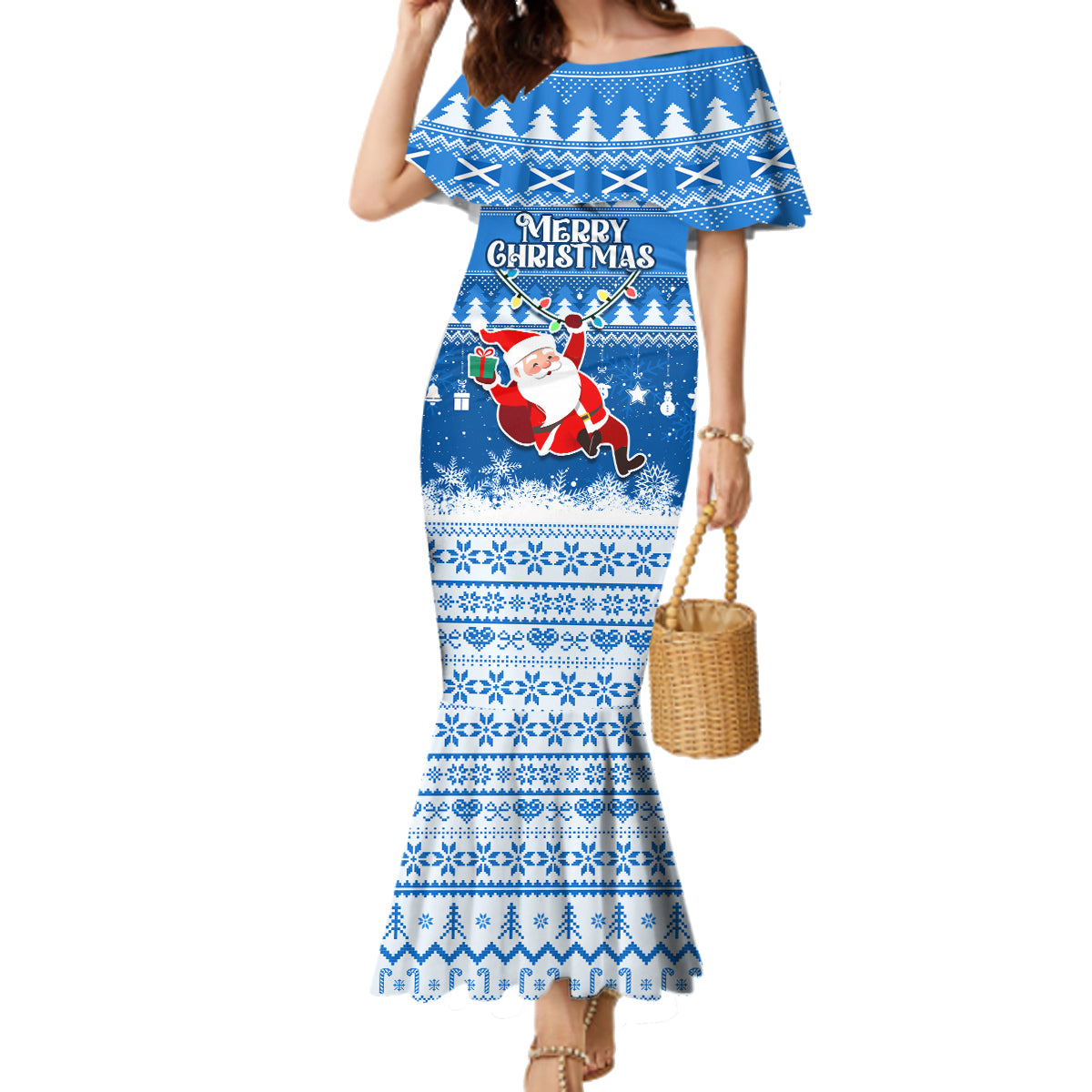 Custom Scotland Christmas Family Matching Mermaid Dress and Hawaiian Shirt Merry Christmas Santa Claus Gift - Wonder Print Shop