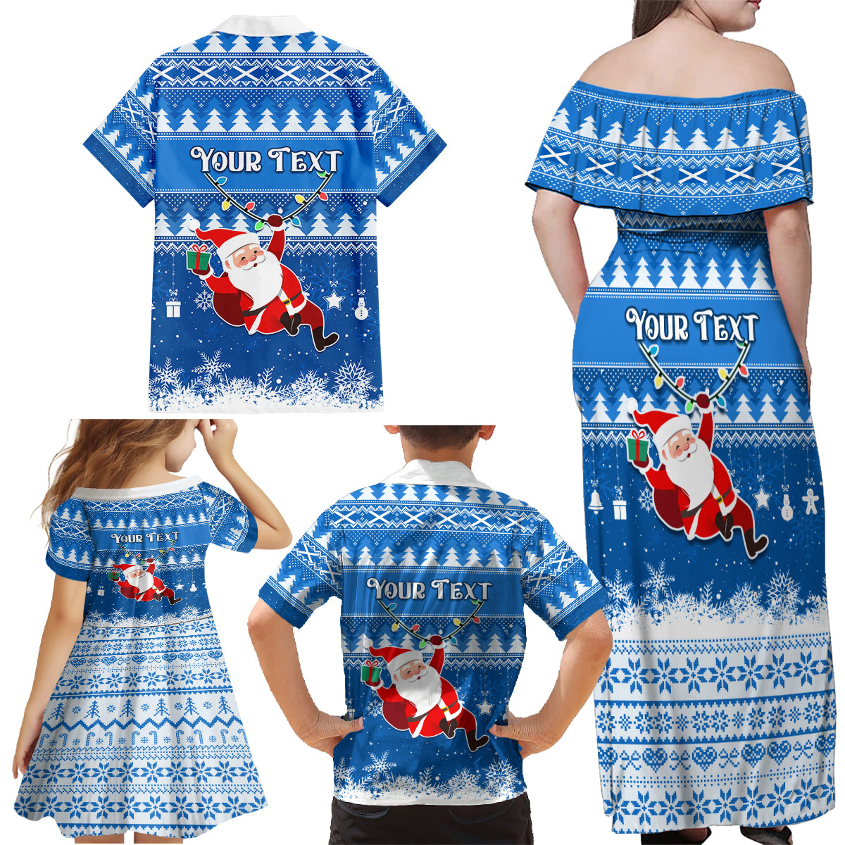 Custom Scotland Christmas Family Matching Off Shoulder Maxi Dress and Hawaiian Shirt Merry Christmas Santa Claus Gift - Wonder Print Shop