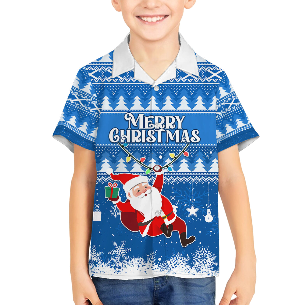 Custom Scotland Christmas Family Matching Off Shoulder Maxi Dress and Hawaiian Shirt Merry Christmas Santa Claus Gift - Wonder Print Shop
