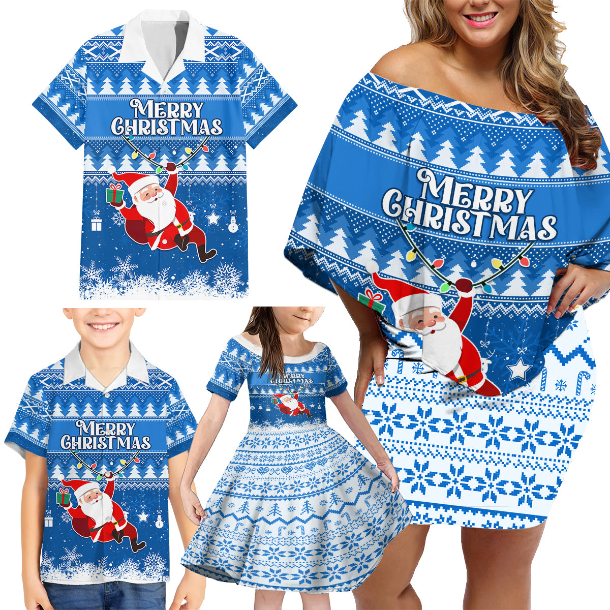 Custom Scotland Christmas Family Matching Off Shoulder Short Dress and Hawaiian Shirt Merry Christmas Santa Claus Gift - Wonder Print Shop