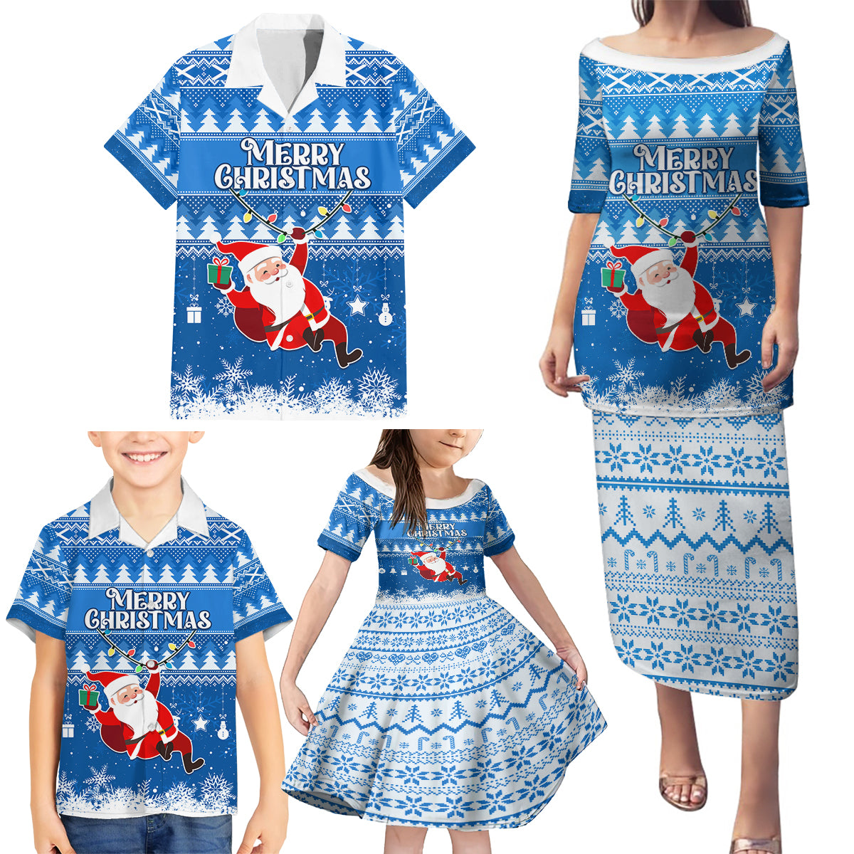 Custom Scotland Christmas Family Matching Puletasi Dress and Hawaiian Shirt Merry Christmas Santa Claus Gift - Wonder Print Shop