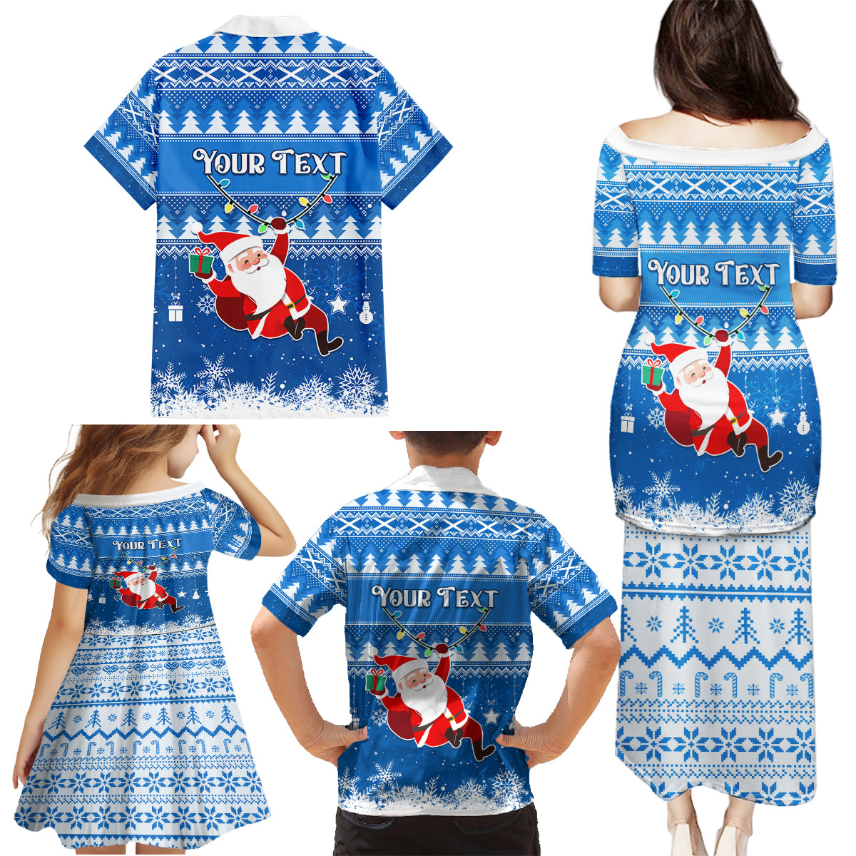 Custom Scotland Christmas Family Matching Puletasi Dress and Hawaiian Shirt Merry Christmas Santa Claus Gift - Wonder Print Shop