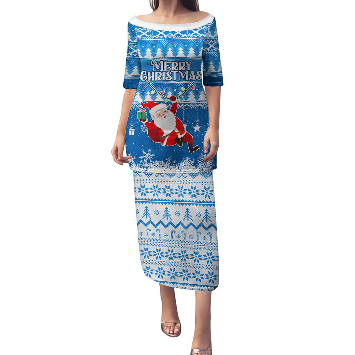Custom Scotland Christmas Family Matching Puletasi Dress and Hawaiian Shirt Merry Christmas Santa Claus Gift - Wonder Print Shop