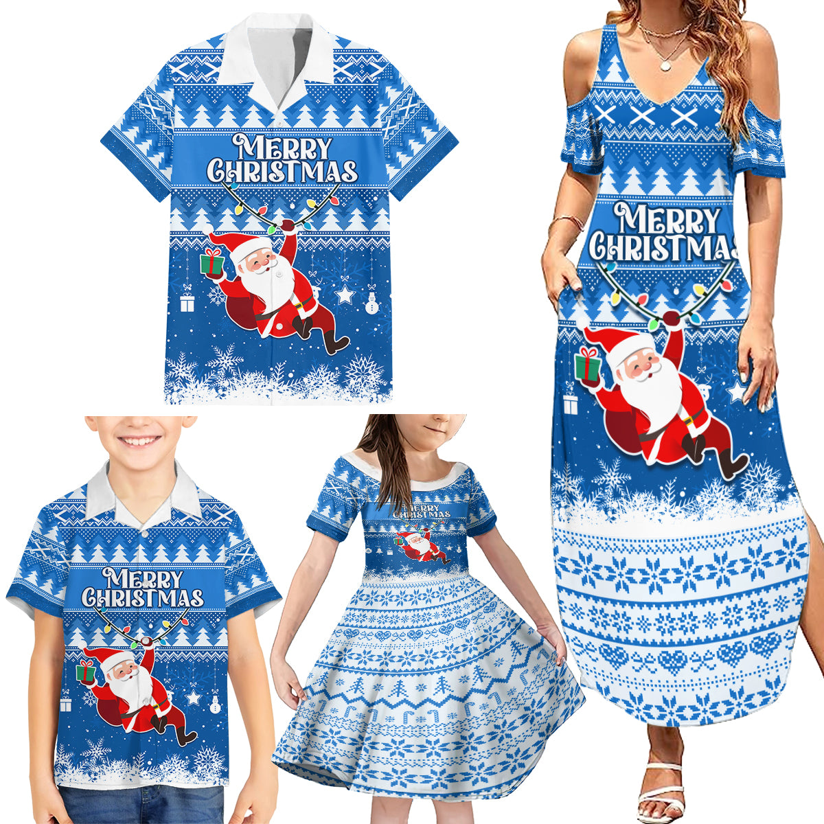 Custom Scotland Christmas Family Matching Summer Maxi Dress and Hawaiian Shirt Merry Christmas Santa Claus Gift - Wonder Print Shop