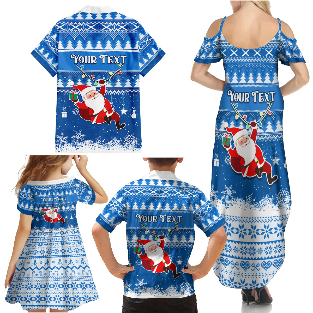 Custom Scotland Christmas Family Matching Summer Maxi Dress and Hawaiian Shirt Merry Christmas Santa Claus Gift - Wonder Print Shop
