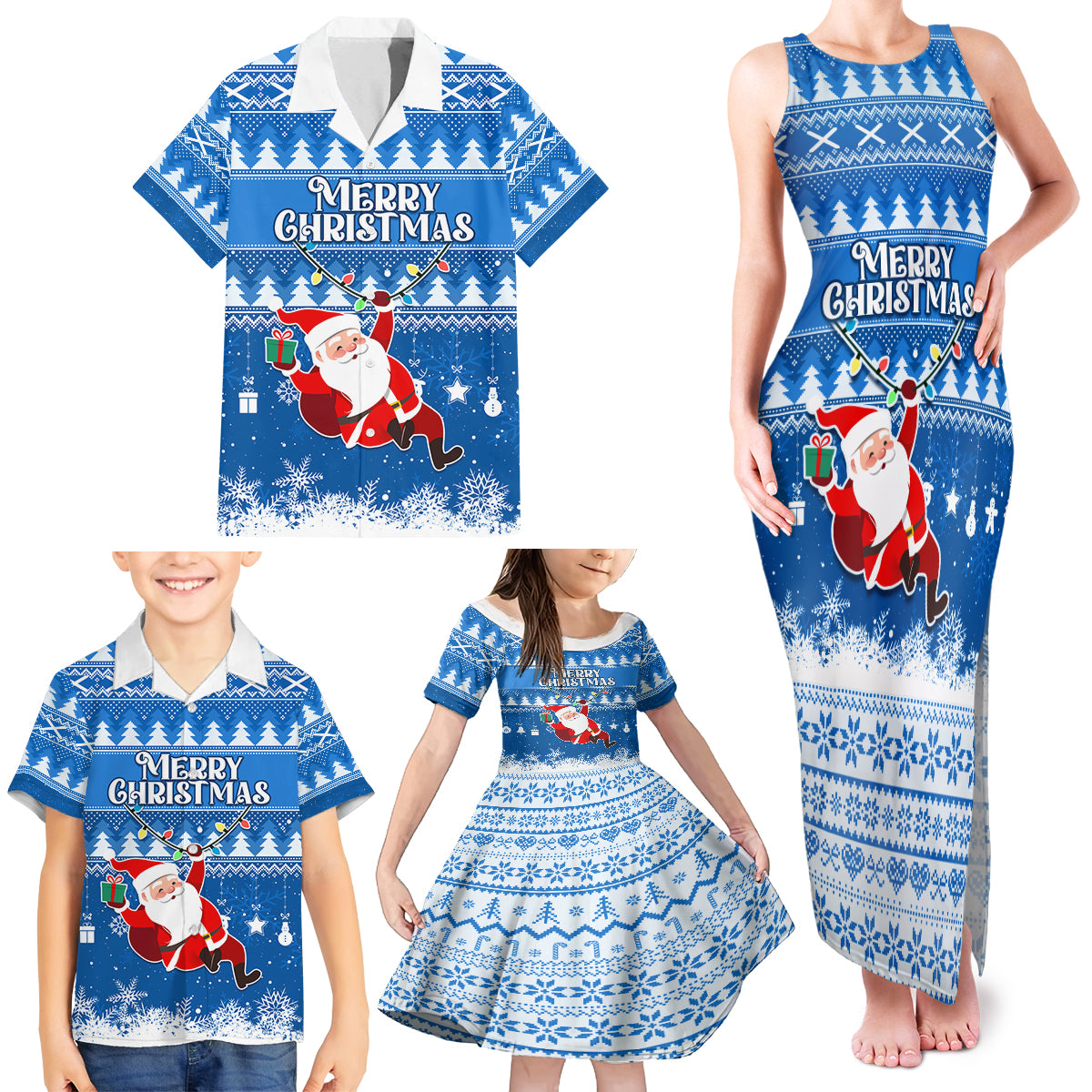 Custom Scotland Christmas Family Matching Tank Maxi Dress and Hawaiian Shirt Merry Christmas Santa Claus Gift - Wonder Print Shop