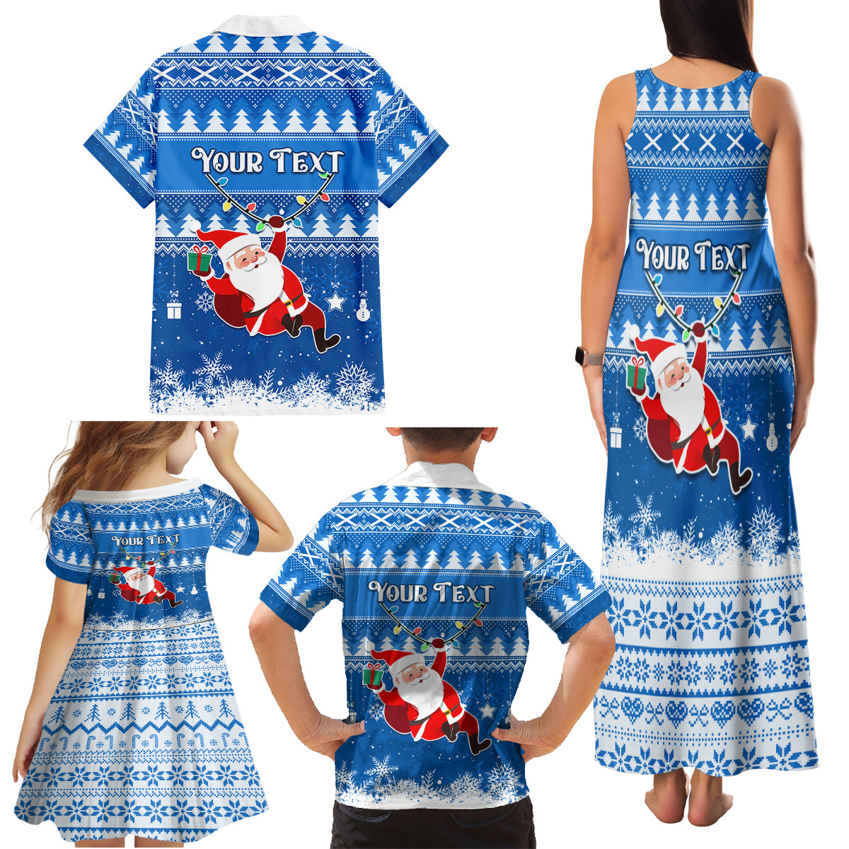 Custom Scotland Christmas Family Matching Tank Maxi Dress and Hawaiian Shirt Merry Christmas Santa Claus Gift - Wonder Print Shop