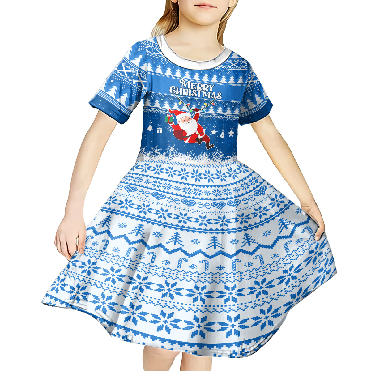 Custom Scotland Christmas Kid Short Sleeve Dress Merry Christmas Santa Claus Gift - Wonder Print Shop