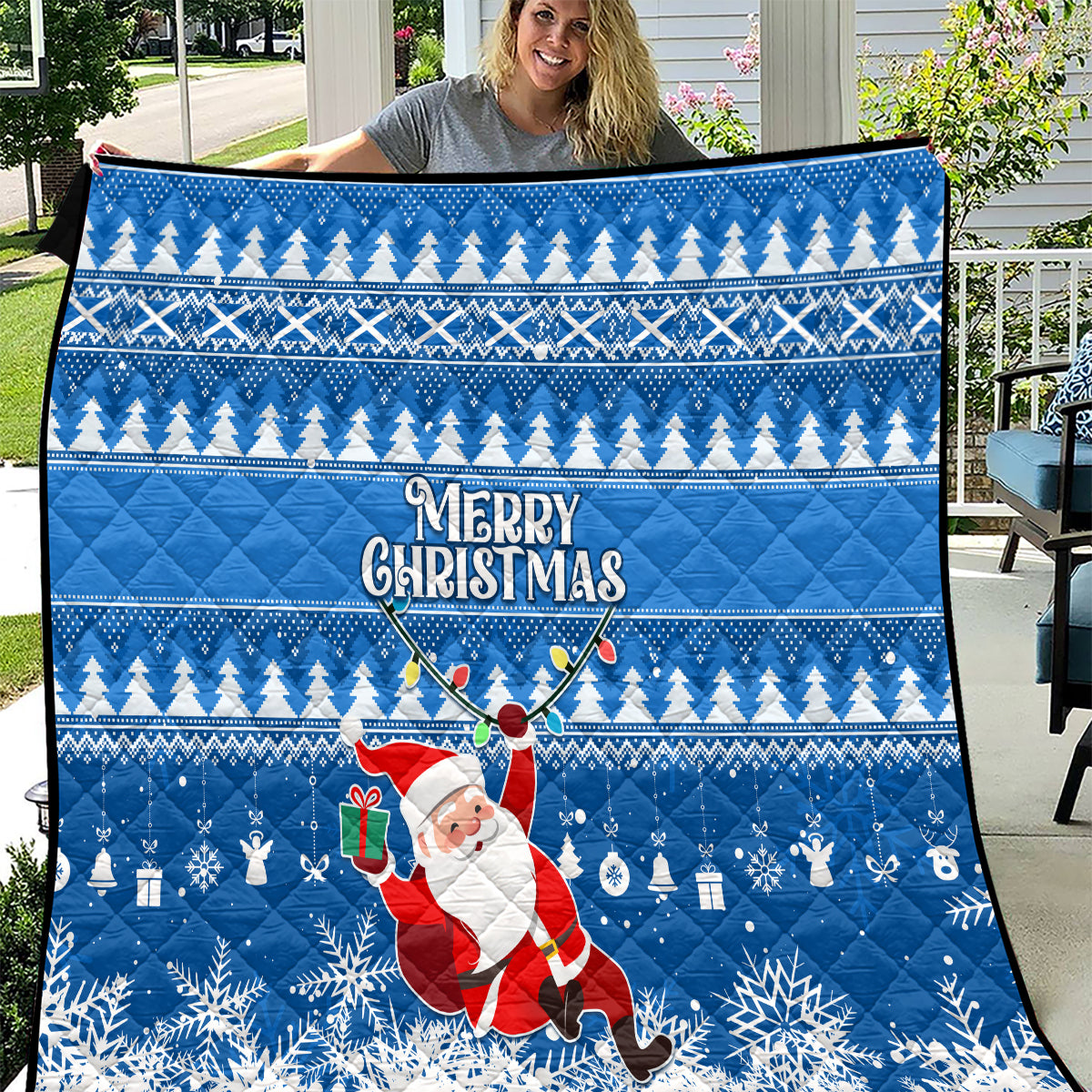 Custom Scotland Christmas Quilt Merry Christmas Santa Claus Gift - Wonder Print Shop