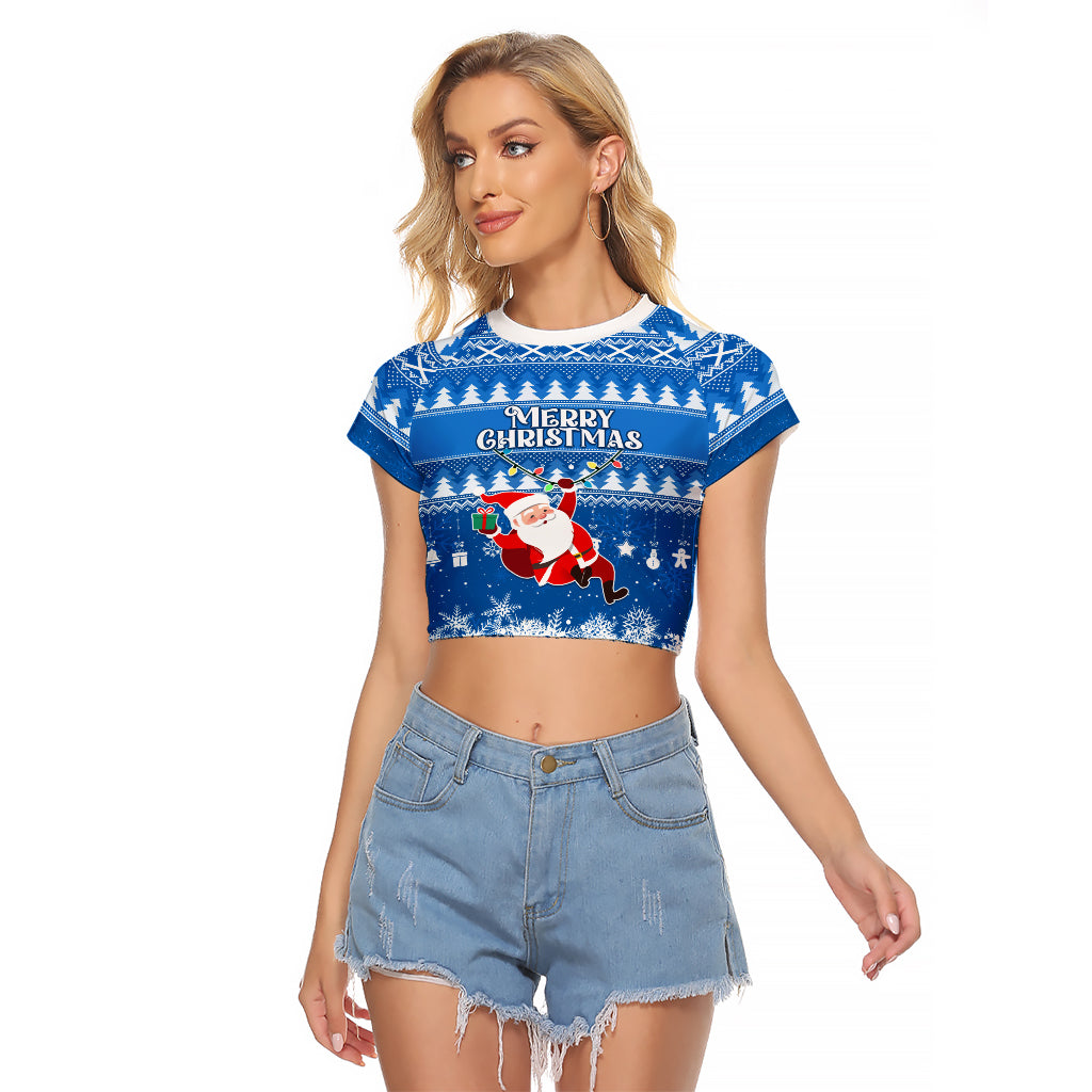 Custom Scotland Christmas Raglan Cropped T Shirt Merry Christmas Santa Claus Gift - Wonder Print Shop