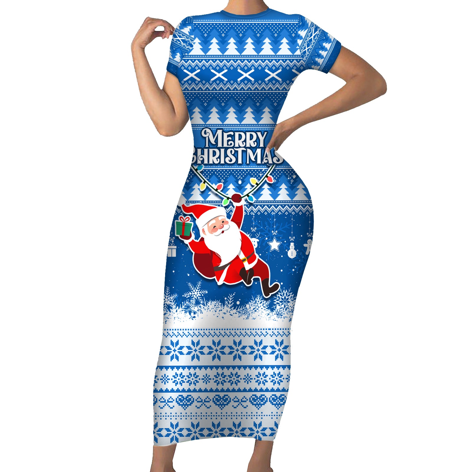 Custom Scotland Christmas Short Sleeve Bodycon Dress Merry Christmas Santa Claus Gift - Wonder Print Shop