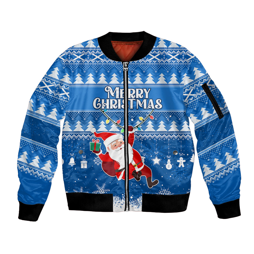 Custom Scotland Christmas Sleeve Zip Bomber Jacket Merry Christmas Santa Claus Gift - Wonder Print Shop