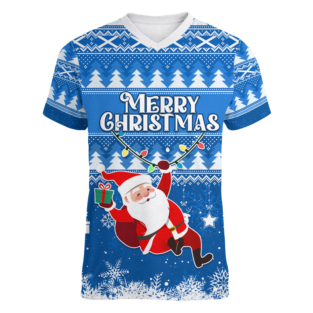 Custom Scotland Christmas Women V Neck T Shirt Merry Christmas Santa Claus Gift - Wonder Print Shop