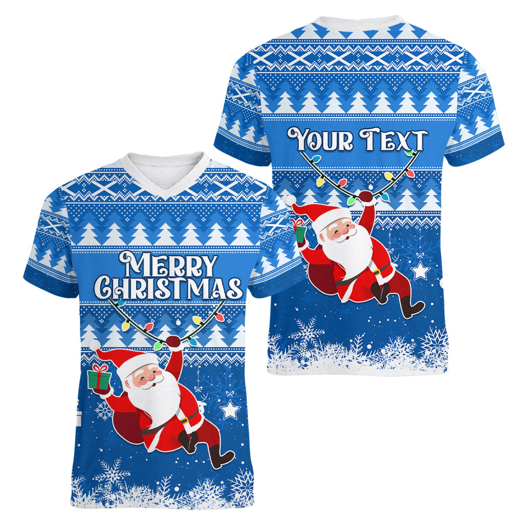 Custom Scotland Christmas Women V Neck T Shirt Merry Christmas Santa Claus Gift - Wonder Print Shop