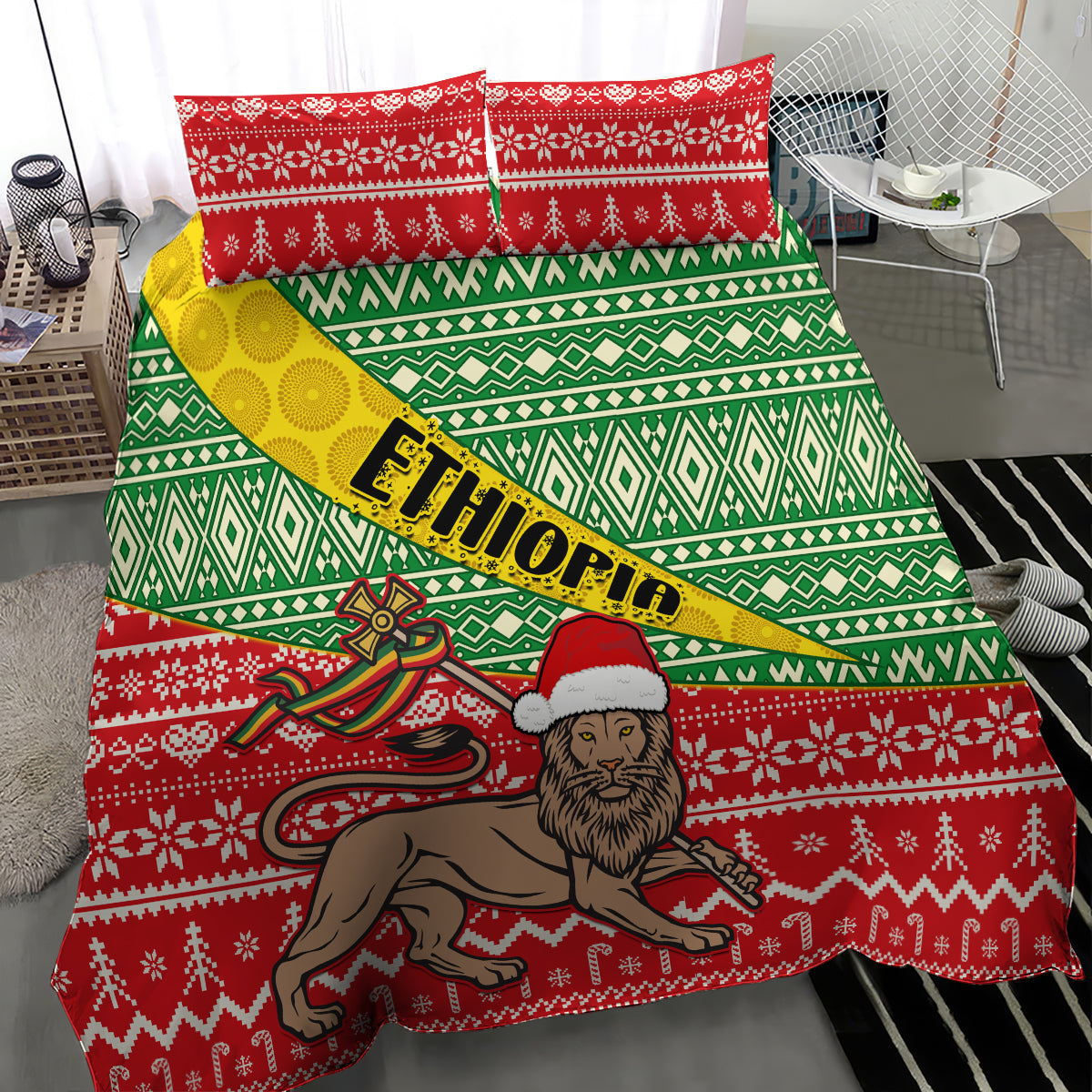 Ethiopia Christmas Bedding Set Melkam Gena African Pattern - Wonder Print Shop