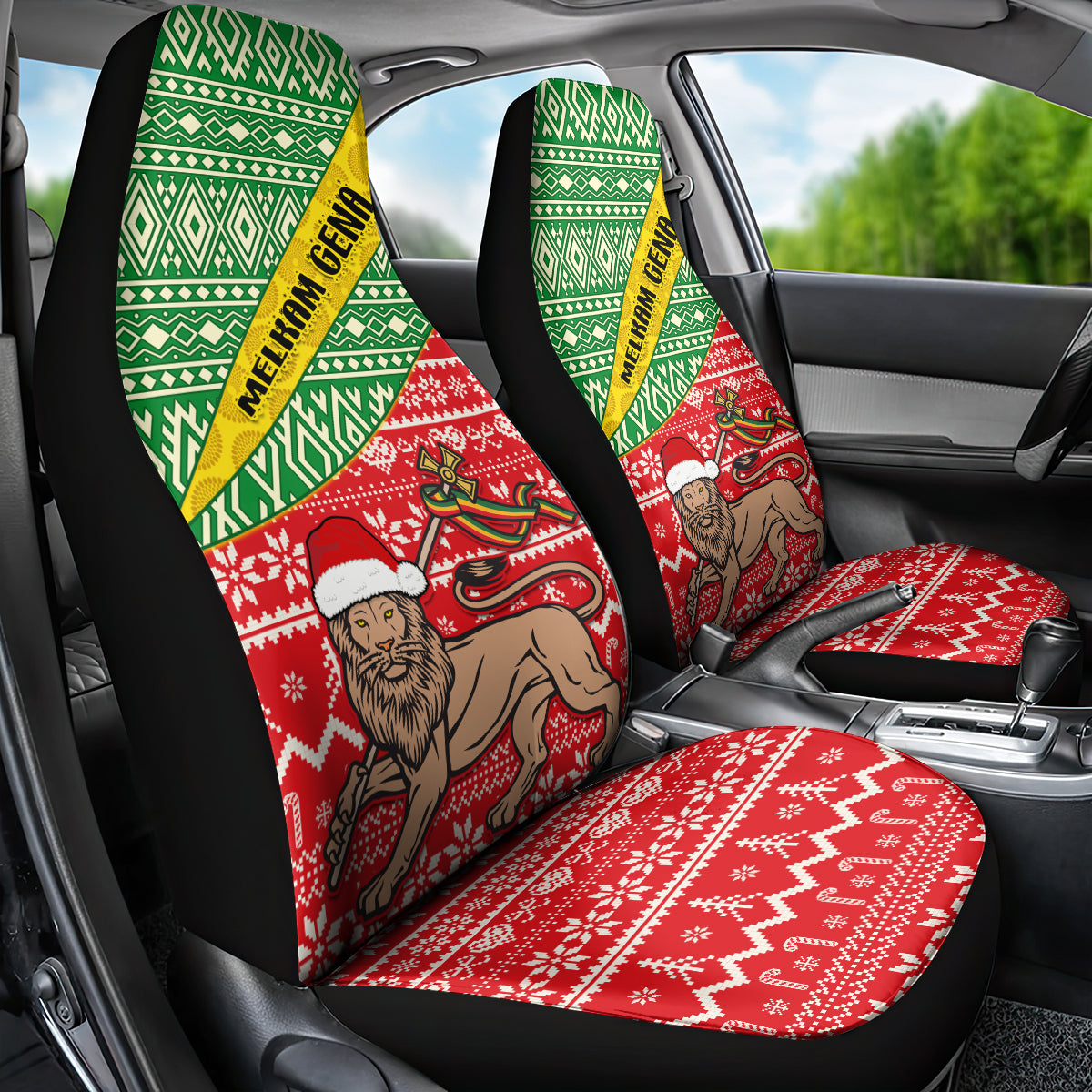 Ethiopia Christmas Car Seat Cover Melkam Gena African Pattern - Wonder Print Shop