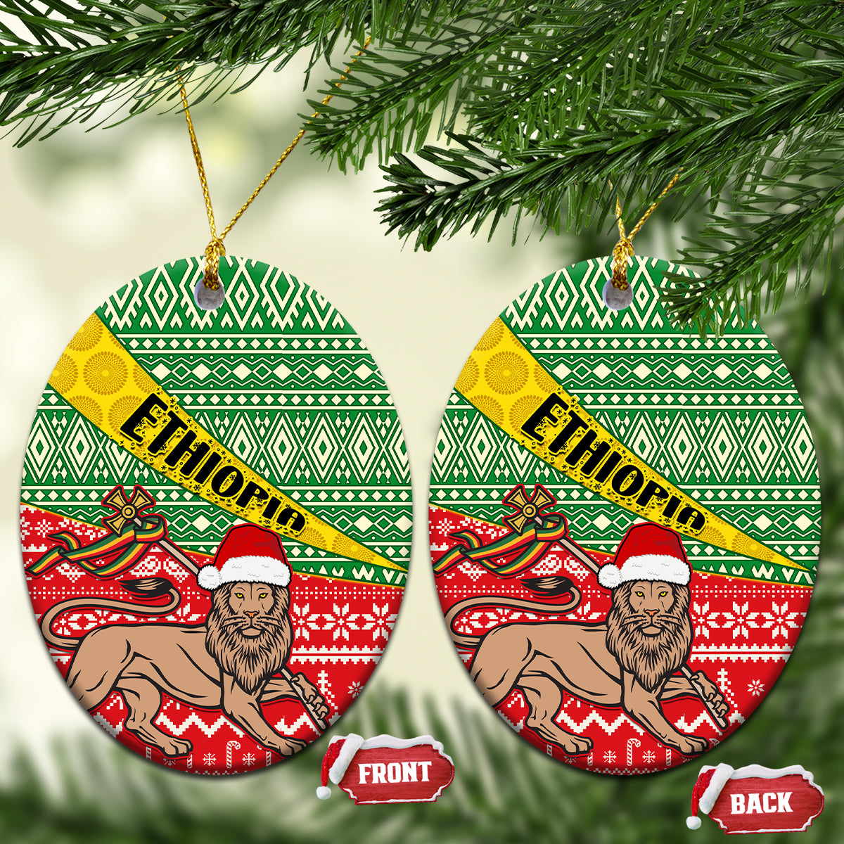 Ethiopia Christmas Ceramic Ornament Melkam Gena African Pattern - Wonder Print Shop