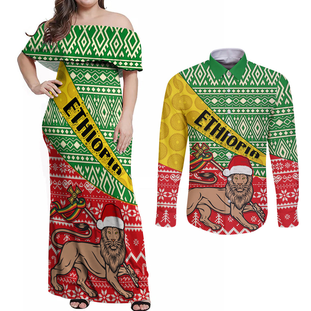 ethiopia-christmas-couples-matching-off-shoulder-maxi-dress-and-long-sleeve-button-shirt-melkam-gena-african-pattern